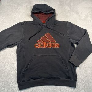 Y2K Adidas Hoodie Men's L Black Red Orange Big Logo Embroidered Vintage Faded‎